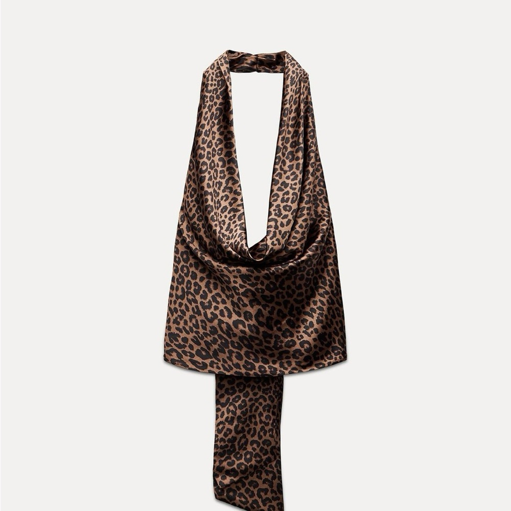 Leopard Draped Satin Halter Top